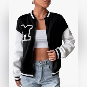 Stylish Black & White “M” Varsity Style Zip Up Jacket 🖤